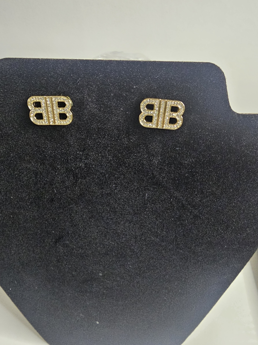 Gold Crystal Double-B Logo Stud Earrings